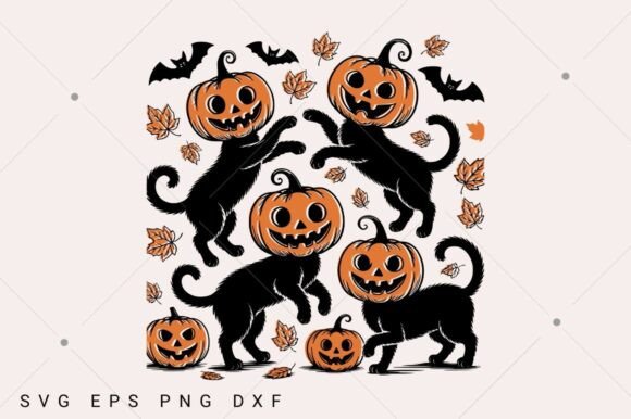 Black Cat Pumpkin PNG SVG, Retro Autumn