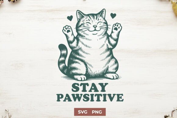 Stay Pawsitive SVG Happy Cat Quote PNG